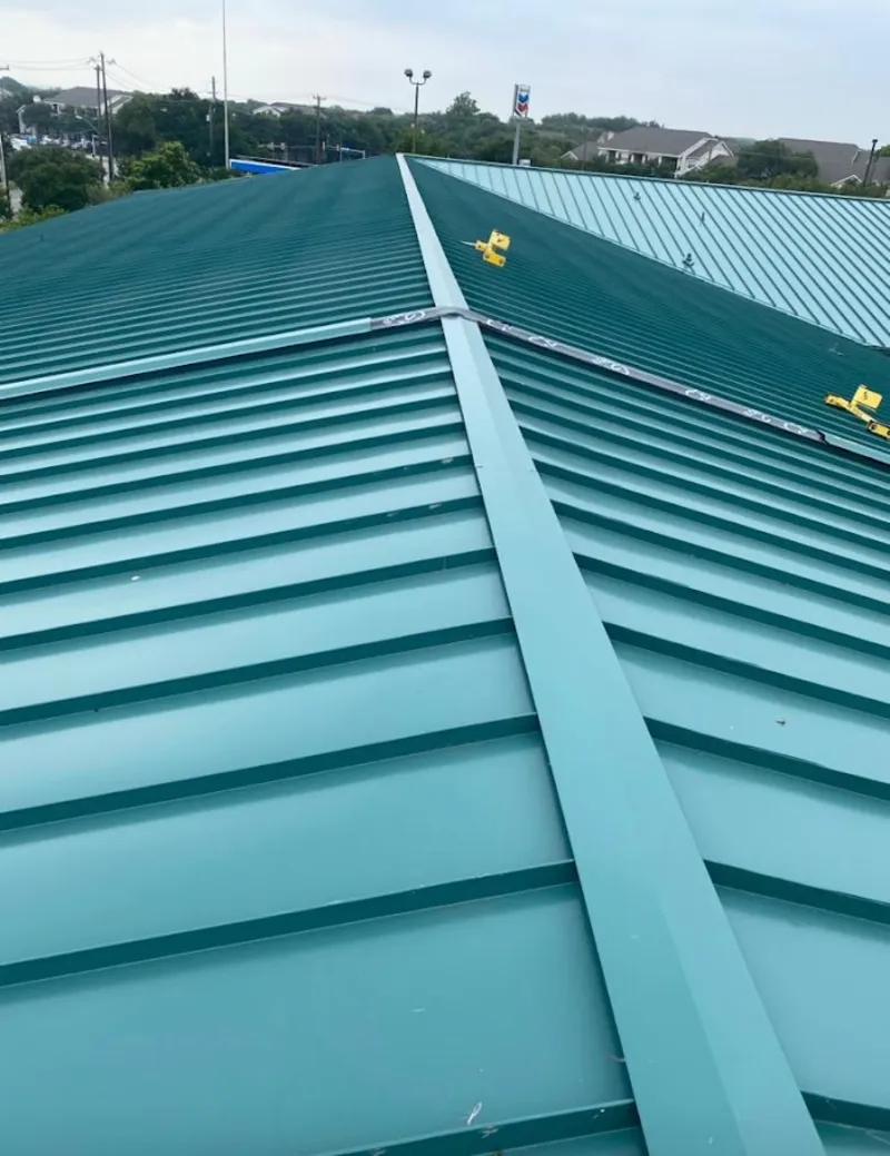 Green commercial metal roof ridge and valley for Metal Roof Repair in Candlewick Lake